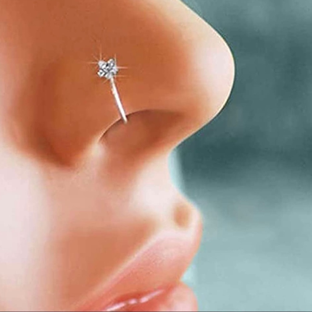 Green Flower Nose Ring Small Thin - Picture 2 of 4